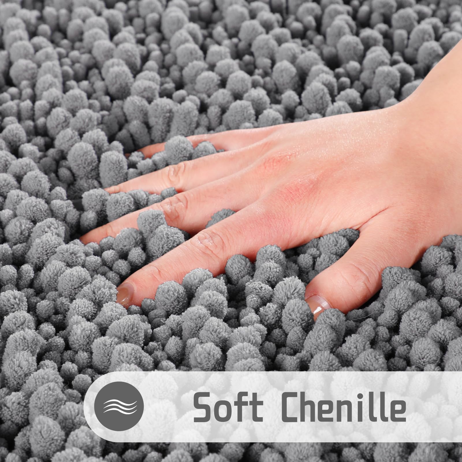 Yimobra Original Luxury Shaggy Bath Mat  Runer Rugs 44.1 X 24 Inches  Super Absorbent Water  Non-Slip  Machine-Washable  Soft and Cozy  Thick Modern for Bathroom Bedroom  Gray